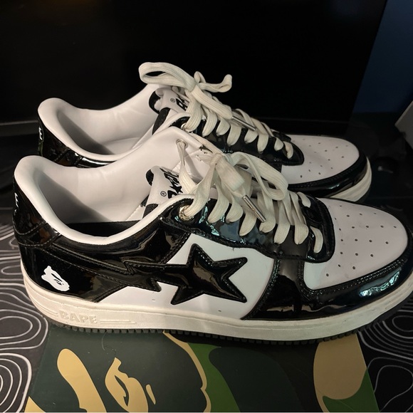 Size 12 - A Bathing Ape BAPE BLACK x Bapesta White Black - Picture 1 of 5